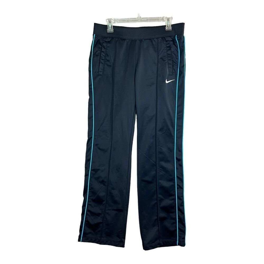 Nike Track Pants Womens M Black Teal Activewear Drawstring Waist Jogger Pockets
